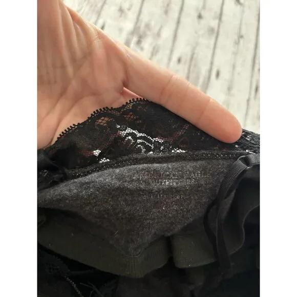 Y2k Dark Grey XS American Eagle Lace Tank  Cami Long Layering Shelf Bra - Picture 5 of 10